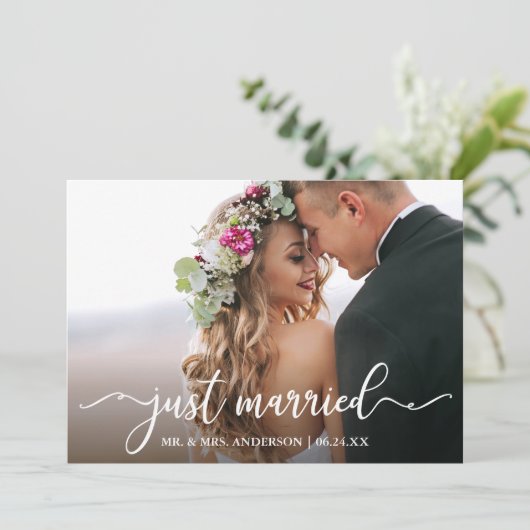 書道モダンたった今結婚しました結婚の写真 案内状 (スタンド正面)