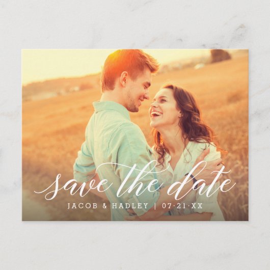 書道モダンの結婚写真の保存日時 案内ポストカード (正面)