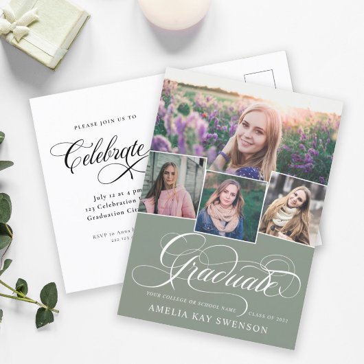 書道モダンエレガント卒業招待状 ポストカード