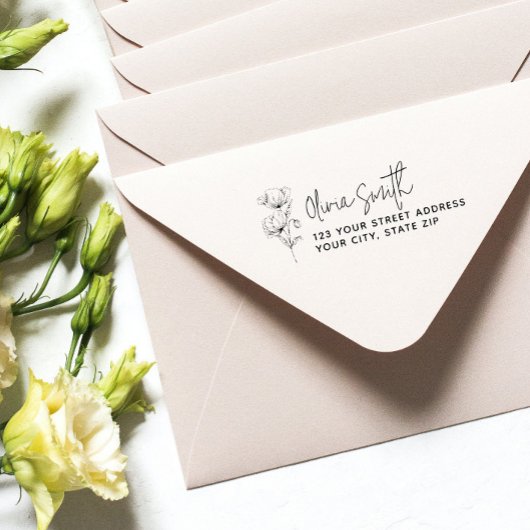 書道モダンエレガント花差出人住所 ラバースタンプ