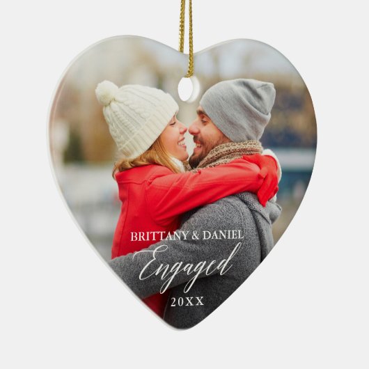 書道モダンカップル写真ハート婚約した セラミックオーナメント (右)