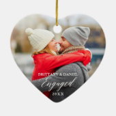 書道モダンカップル写真ハート婚約した セラミックオーナメント (裏面)