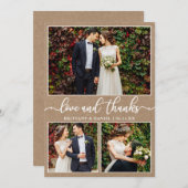 書道モダンクラフト3写真結婚のコラージュ サンキューカード (正面/裏面)