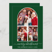 書道モダンクリスマス3写真アーチグリーン シーズンカード (正面/裏面)