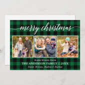 書道モダンクリスマス3写真グリーンプレイド シーズンカード (正面/裏面)