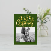 書道モダングリーンメリークリスマスフォト 箔シーズンポストカード (立ち正面)