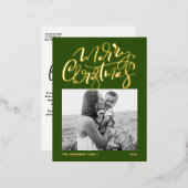 書道モダングリーンメリークリスマスフォト 箔シーズンポストカード (正面/裏面)