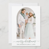 書道モダンセージ緑の写真アーチクリスマス シーズンカード (正面)