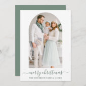 書道モダンセージ緑の写真アーチクリスマス シーズンカード (正面/裏面)