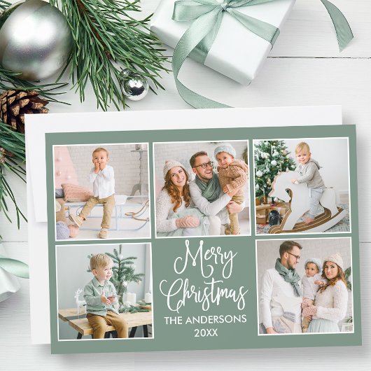 書道モダンセージ緑5写真クリスマス シーズンカード