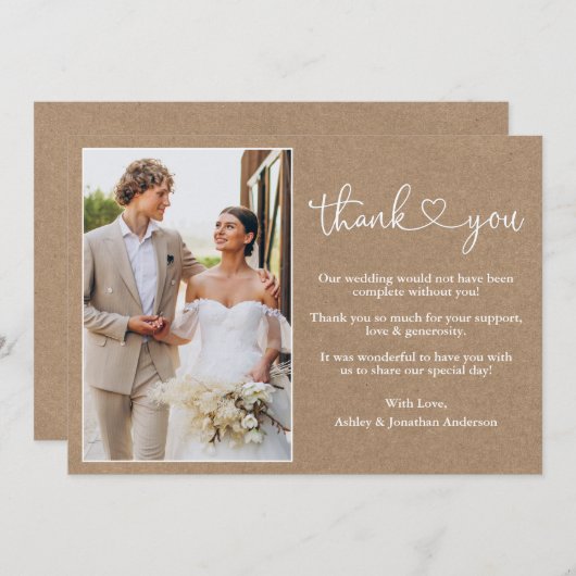 書道モダンハートクラフト結婚の写真 サンキューカード (正面/裏面)