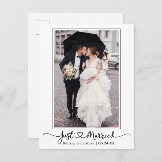 書道モダンハート写真たった今結婚しました ポストカード (正面/裏面)