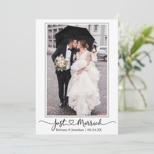 書道モダンハート写真たった今結婚しました 案内状 (スタンド正面)