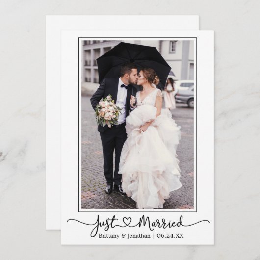 書道モダンハート写真たった今結婚しました 案内状 (正面/裏面)