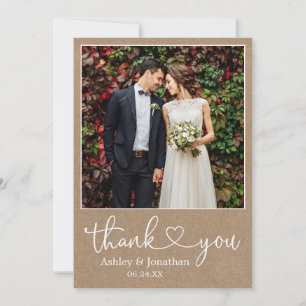 書道モダンハート写真結婚のクラフト サンキューカード