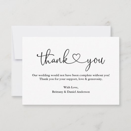 書道モダンハート写真結婚のメモ サンキューカード (正面)