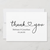 書道モダンハート結婚の写真の戻り サンキューカード (正面)