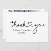 書道モダンハート結婚の写真の戻り サンキューカード (正面/裏面)