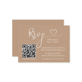 書道モダンハート結婚のQR RSVPトープ エンクロージャーカード