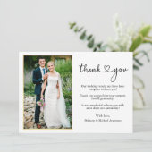 書道モダンハート金ゴールド枠写真結婚: サンキューカード (スタンド正面)