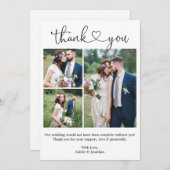 書道モダンハート3写真結婚の サンキューカード (正面/裏面)