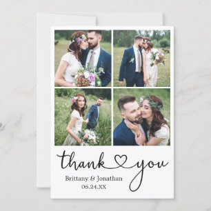 書道モダンハート4写真結婚の サンキューカード