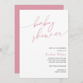 書道モダンピンクの女の子ベビーシャワー 招待状 (正面/裏面)