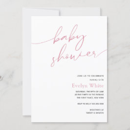 書道モダンピンクの女の子ベビーシャワー 招待状