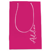 書道モダンピンク名前をカスタムする ミディアムペーパーバッグ (正面)