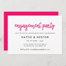 書道モダンピンク婚約パーティ 招待状