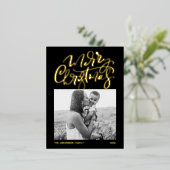 書道モダンブラック・メリークリスマス写真 箔シーズンポストカード (立ち正面)