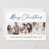 書道モダンブルーインク3写真クリスマス シーズンカード (正面)