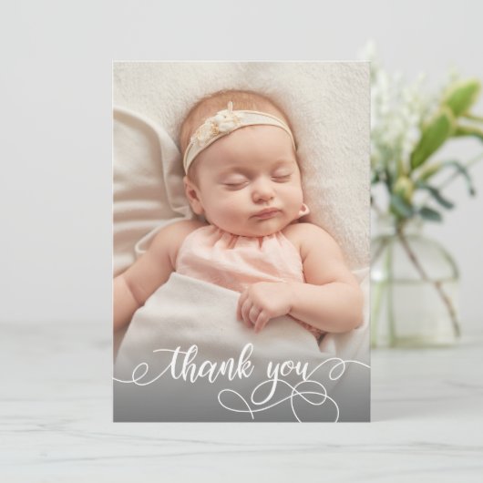 書道モダンベビー生まれたばかりの写真ありがとう サンキューカード (スタンド正面)