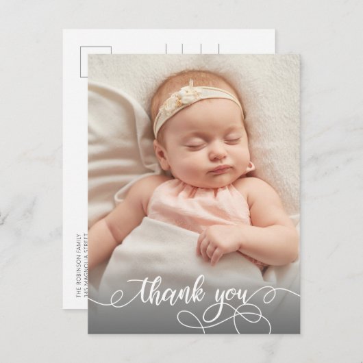 書道モダンベビー生まれたばかりの写真ありがとう ポストカード (正面/裏面)