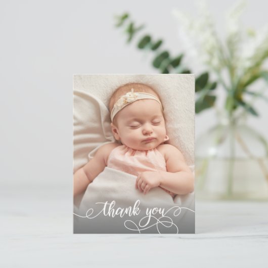 書道モダンベビー生まれたばかりの写真ありがとう ポストカード (スタンド正面)