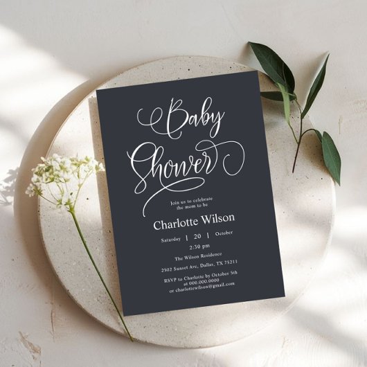 書道モダンミニマル赤ん坊シャワー 招待状