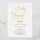 書道モダンミニマル赤ん坊シャワー 箔招待状 (正面)