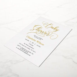 書道モダンミニマル赤ん坊シャワー 箔招待状