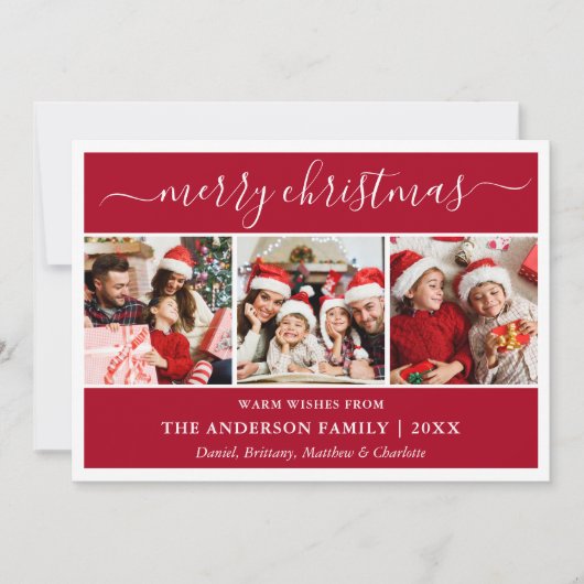書道モダンメリークリスマスレッド3写真 シーズンカード (正面)