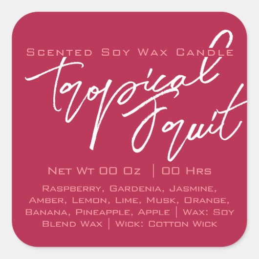 書道モダンレタリングダークピンクキャンドル スクエアシール (正面)