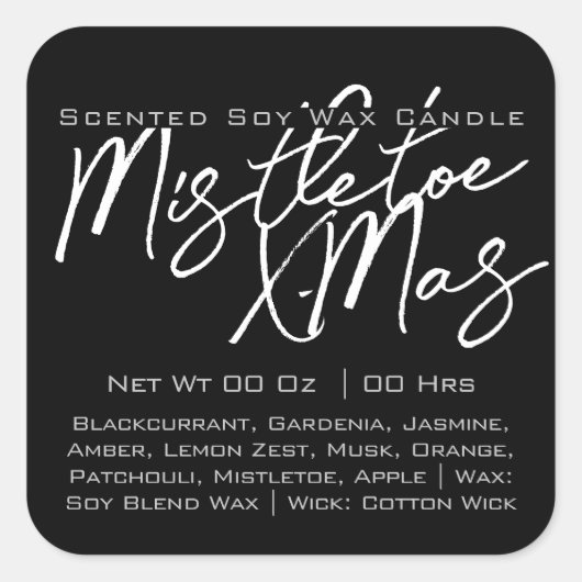 書道モダンレタリング白黒キャンドル スクエアシール (正面)