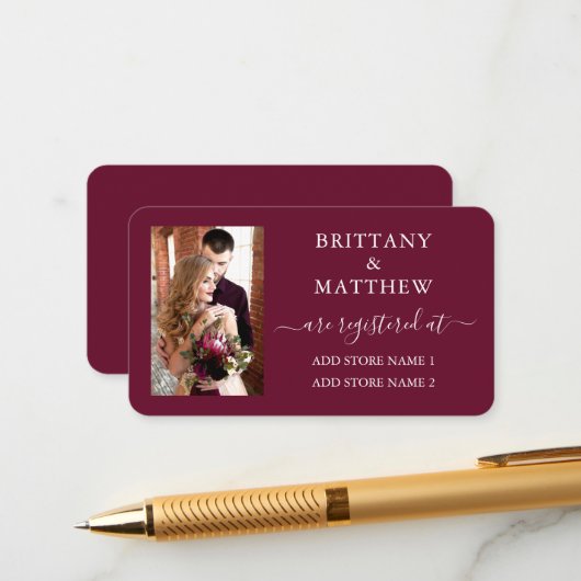 書道モダン写真の結婚レジストリBurgundy エンクロージャーカード (正面/裏面インサイチュ)