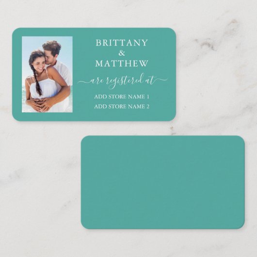 書道モダン写真の結婚登録ティール（緑がかった色） エンクロージャーカード (正面/裏面)