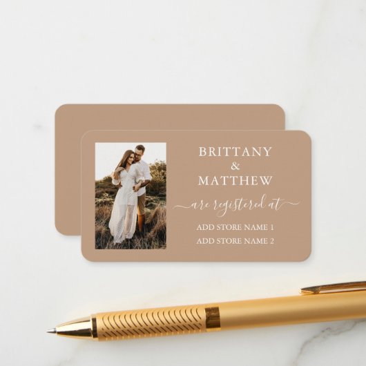 書道モダン写真の結婚登録Taupe エンクロージャーカード (正面/裏面インサイチュ)