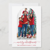 書道モダン写真アーチクリスマスレッド シーズンカード (正面)