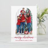 書道モダン写真アーチ赤クリスマス シーズンカード (スタンド正面)