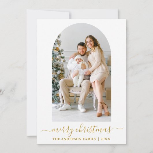 書道モダン写真アーチ金ゴールドクリスマス シーズンカード (正面)