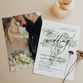 書道モダン写真セージ緑のフローラ結婚ズ 招待状