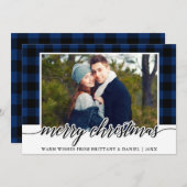 書道モダン写真ブループライドのクリスマス シーズンカード (正面/裏面)