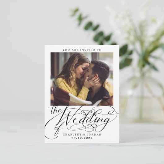 書道モダン写結婚真 インビテーションポストカード (スタンド正面)